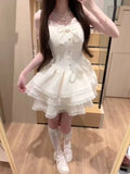 ZHUOLIN Sweet Bow Patchwork Solid Dress