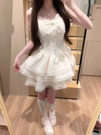 ZHUOLIN Sweet Bow Patchwork Solid Dress