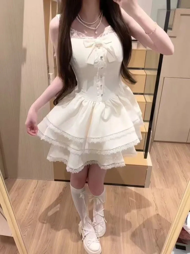 ZHUOLIN Sweet Bow Patchwork Solid Dress