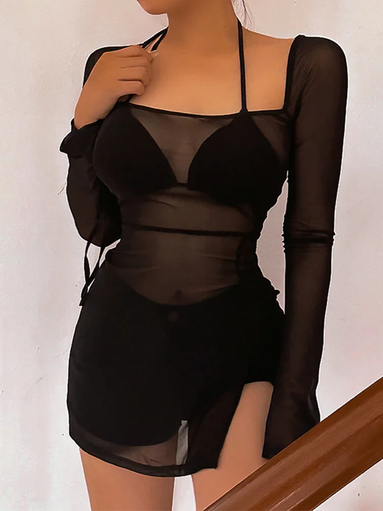 Square Collar Solid Mini Dress