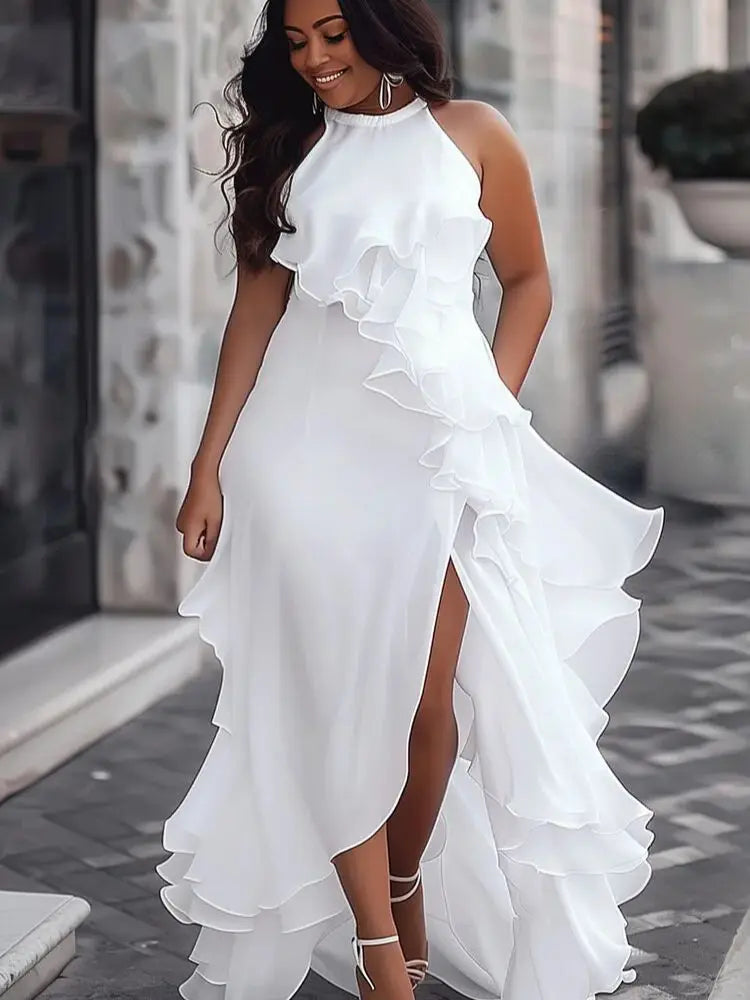 White Halter Maxi Dress