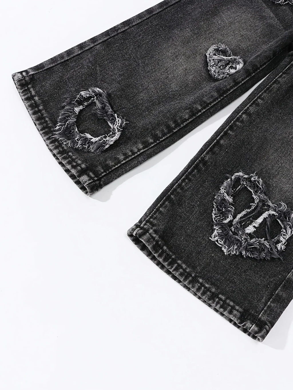 Heart Pattern Patchwork Straight-Leg Jeans