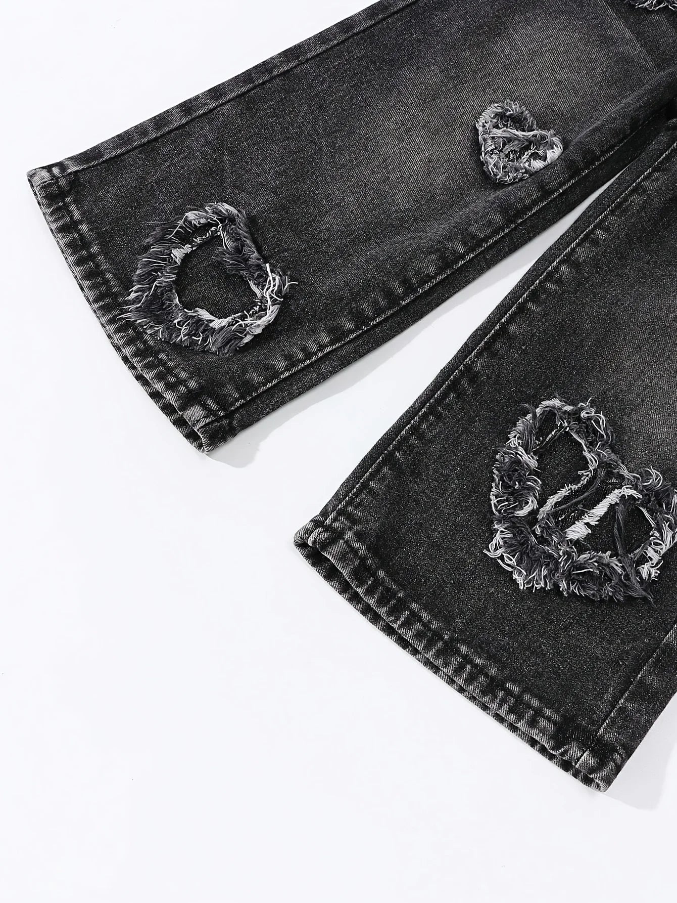 Heart Pattern Patchwork Straight-Leg Jeans