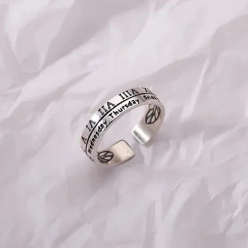 925 Sterling Silver Personality Wide Letters Adjustable Ring