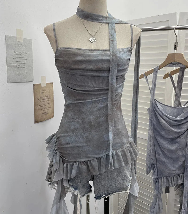 Plaid Printed Mesh Spaghetti Strap Camisole