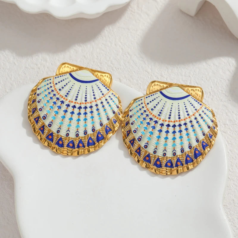 Leo | Metal Painted Shell Earrings Stainless Steel Women Ocean Chic Jewelry Gold High Quality Popular