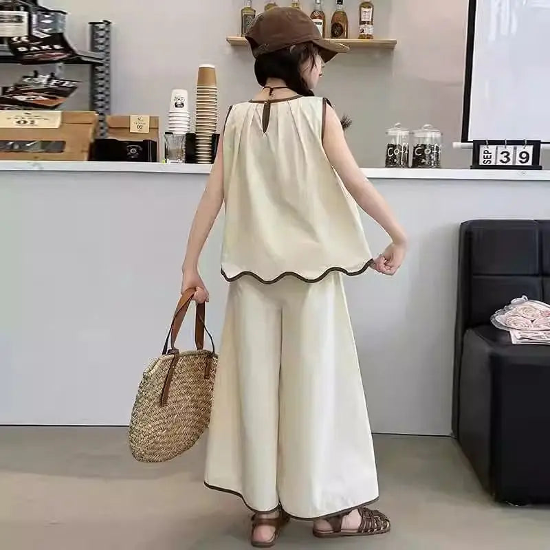 Irregular Sleeveless Top and Wide Leg Pants Set