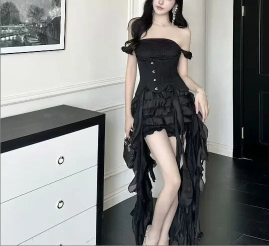 Solid Spliced Tassel Irregular Mini Dress