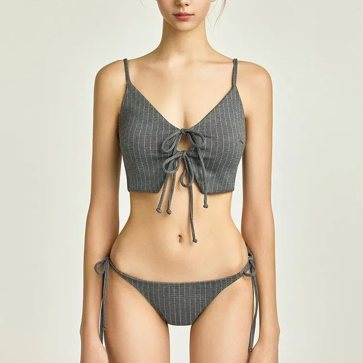 Pinstripe Crop Top and Mini Skirt Set