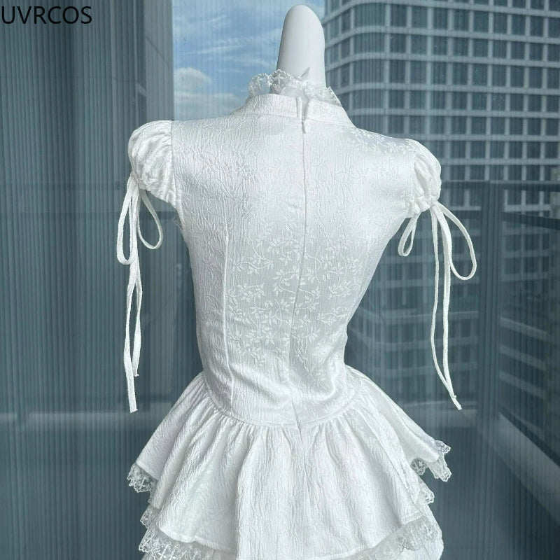 Lace Patchwork Bow Top + Mini Cake Skirt