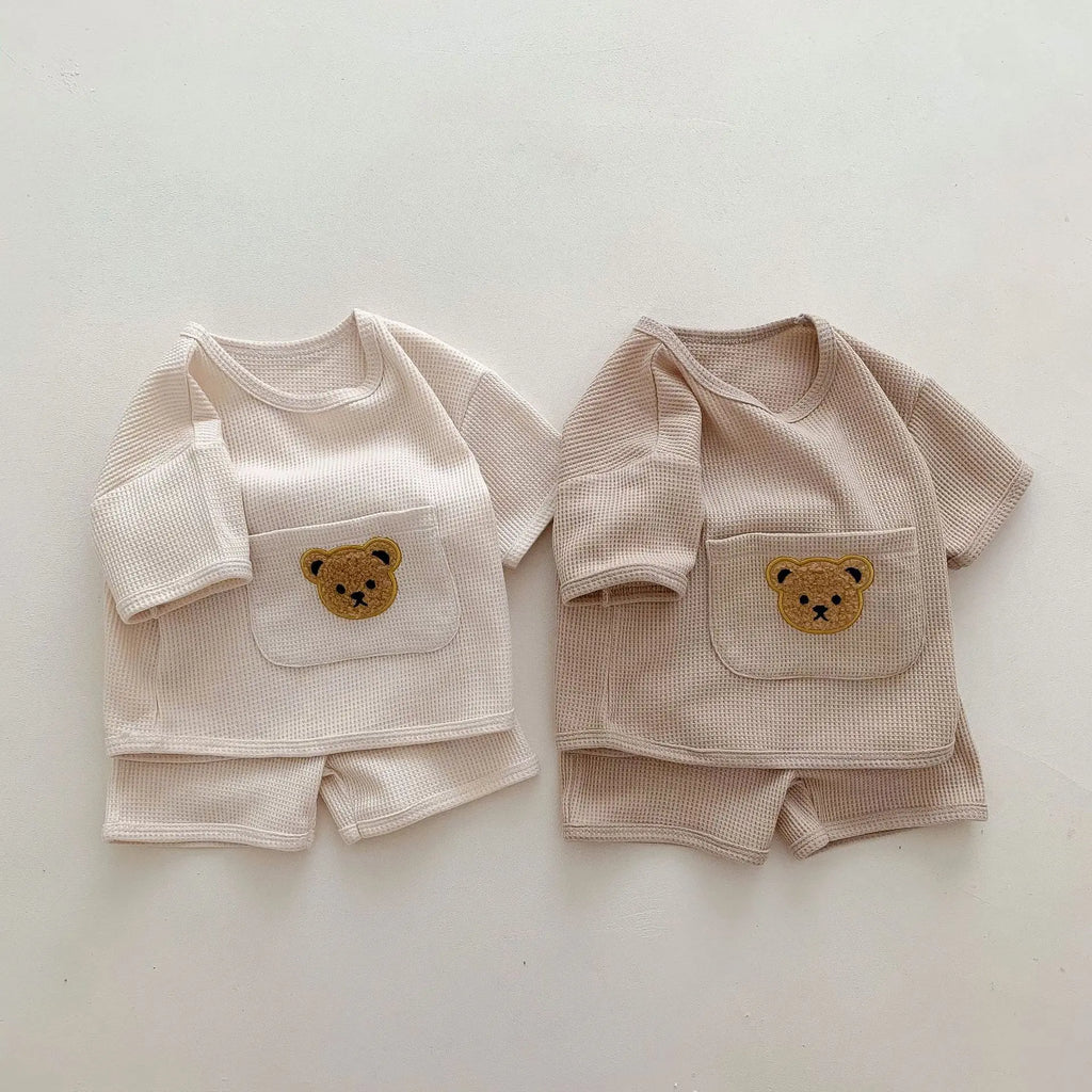 Waffle Knit Bear Pocket Set