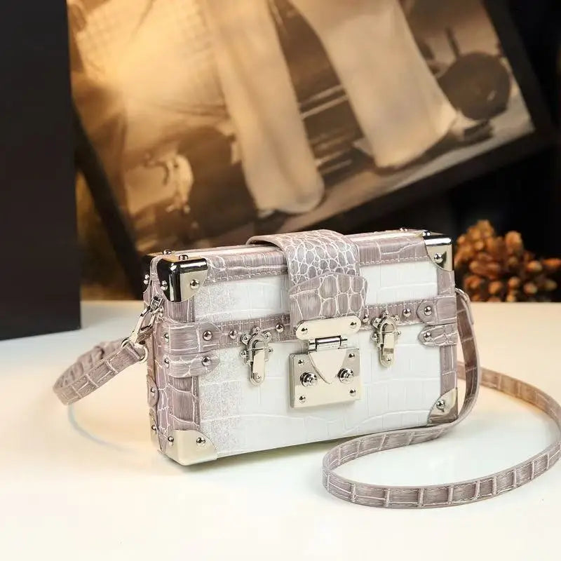 Leather Crocodile Pattern Box Shoulder Crossbody Bag