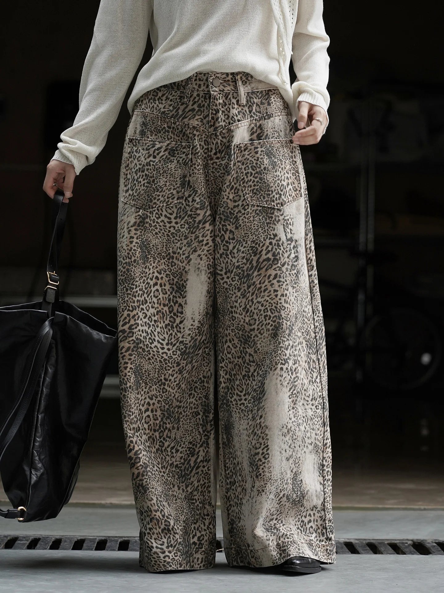 Leopard Print Wide Leg Jeans