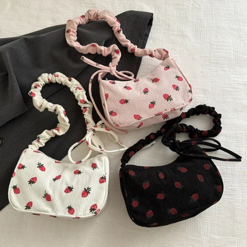 Strawberry Print Half Moon Tote