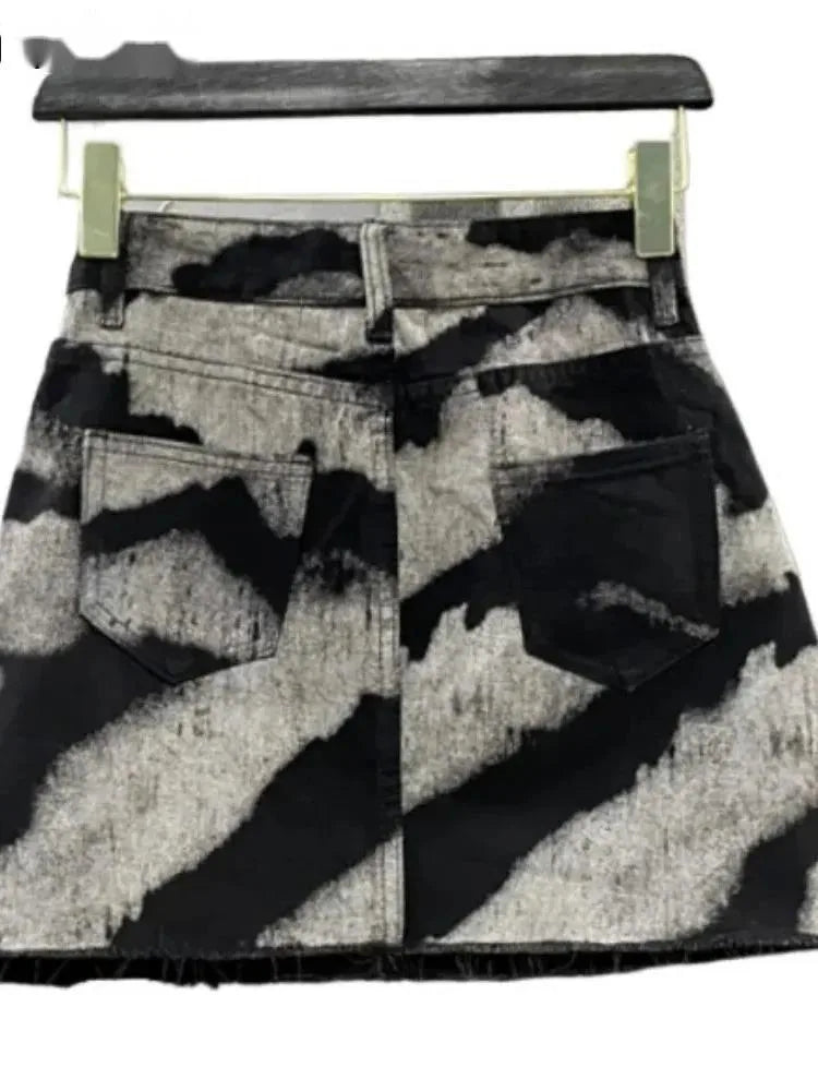 Tie Dye Printing Denim Mini Skirt