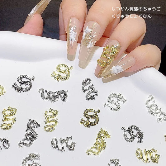 TSZS 10pcs/lot 2024 3D Alloy Silver Gold Chinese Dragon Nail Decorations New Year Chinese Dragon Nail Art Charms