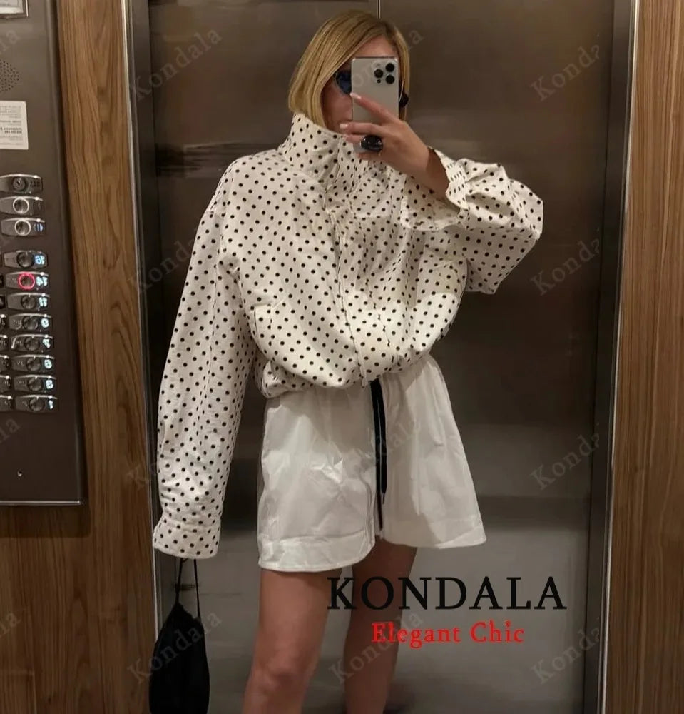 Polka Dot Jacket Stand-up Collar Bubble Yarn Loose Jacket