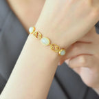 Natural Hetian Jasper White Jade Flower Bracelet