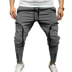 Solid Color Drawstring Casual Multi Zippers Pockets Trousers