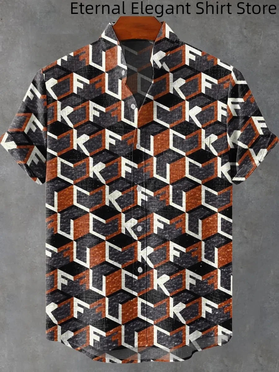 Pattern Printed Summer Comfortable Linen Short Sleeve Shirt
