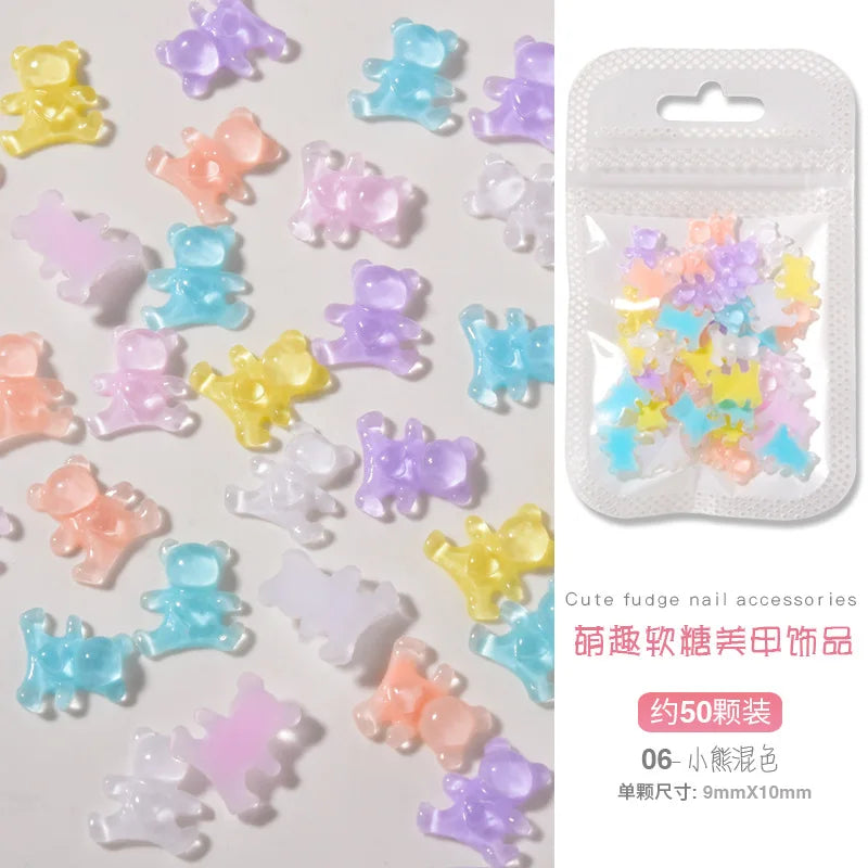 50PCS Aurora Acrylic 3D Nail Art Bow Charm For Nails Decoration Design Kawaii Manicure Accessories Bow-knot DIY Craft Supplies