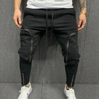 Solid Color Drawstring Casual Multi Zippers Pockets Trousers