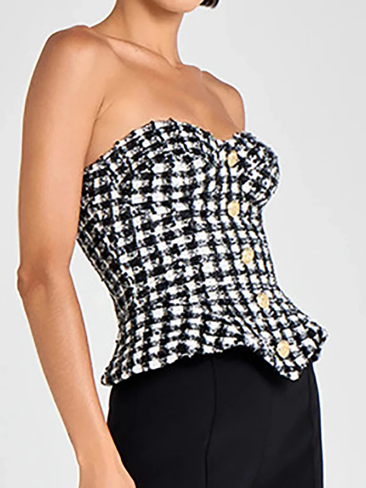 Tweed Strapless Corset Top