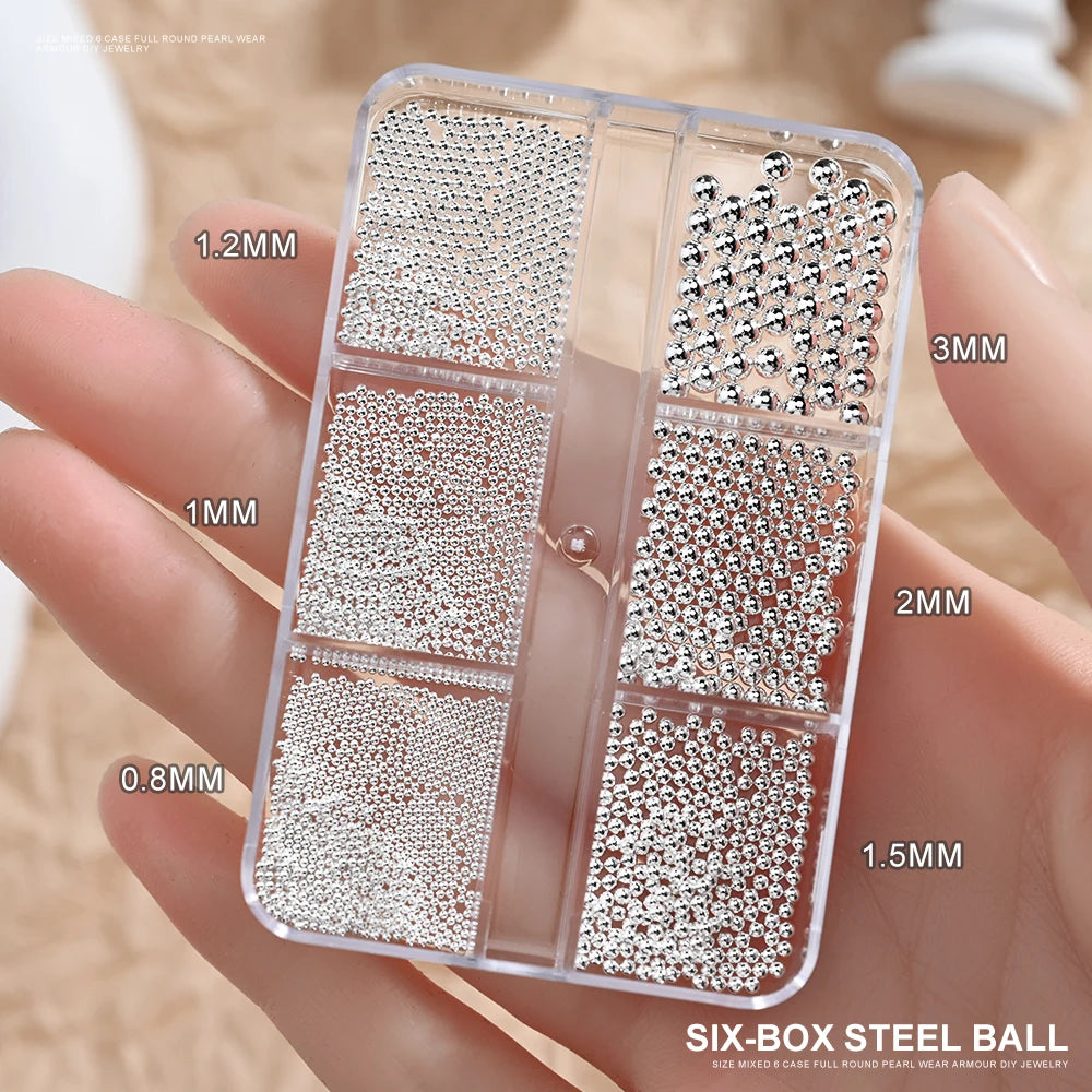 Gold/Silver Stainless Steel Nail Art Beads 3D Mini Alloy Caviar Ball Nail Charm Metal Micro Caviars DIY Nails Jewelry Accessorie