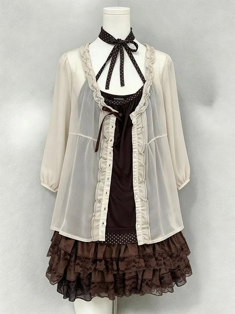 Ruffle Cardigan Casual Vest Mini Skirt Set