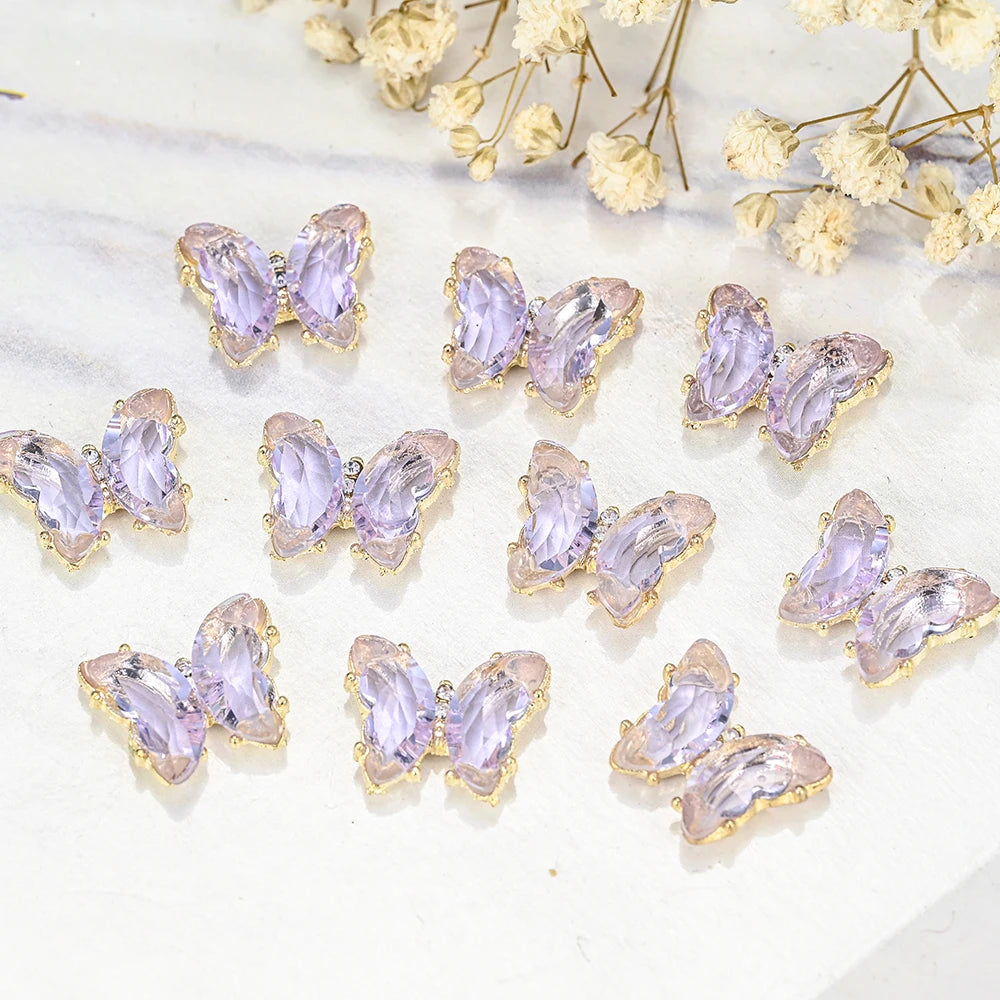 10Pcs Fairy Pink Zircon Nail Art 3D Charms Jewelry Butterfly Shaped Nail Crystal Alloy Decals 11*9mm Rhinestone Nail Decoration*