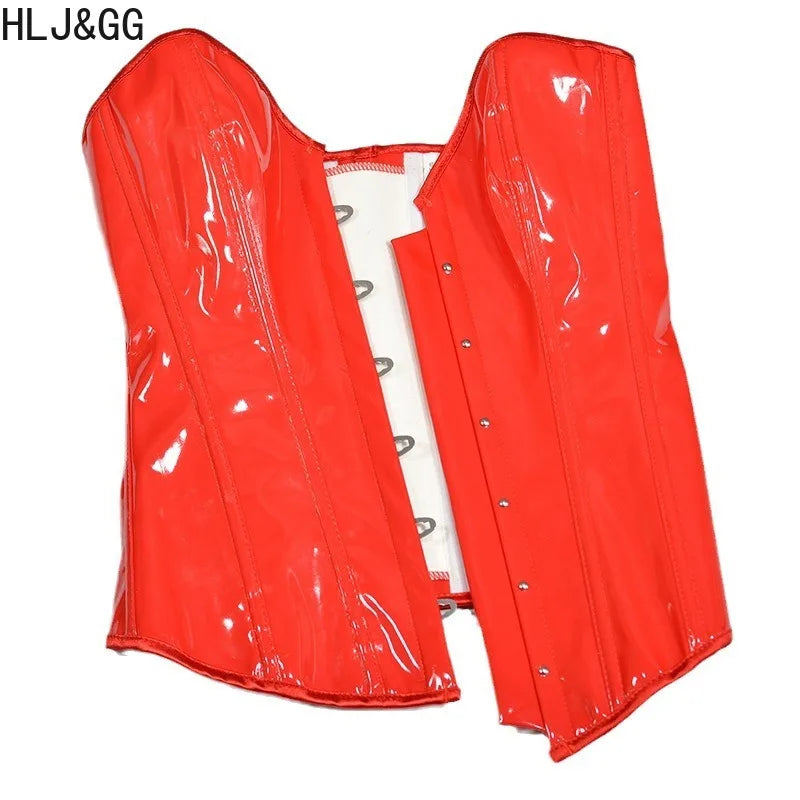 HLJ&GG Glossy Leather Corset Two Piece Sets