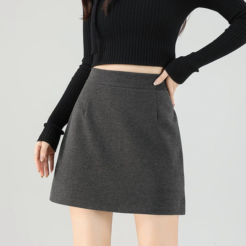 High Waist Woolen Wrap Hip Skirt