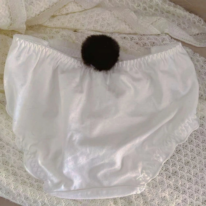 Cartoon Furry Panda Shape 2Pcs Women's Plush Bras and Panty Set Young Lady Japanese Lolita Style Underwear for Cosplay Party