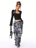 Halter Neck Chain Button Long Sleeve Faux Two-Piece Top