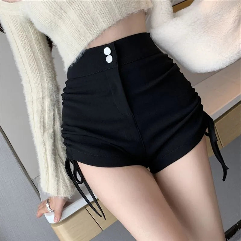 High-Waisted Ruched Drawstring Shorts
