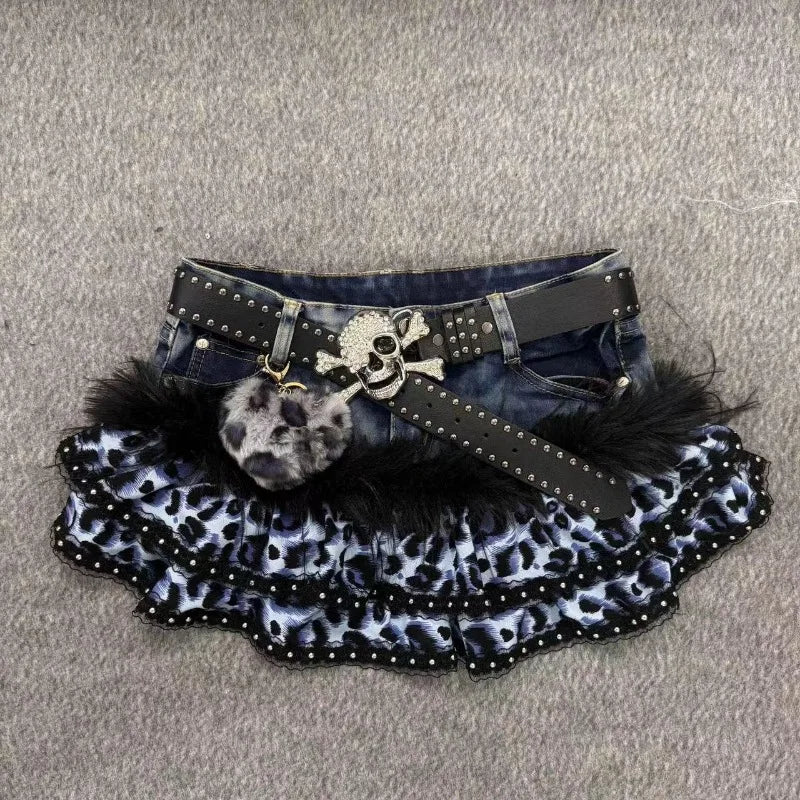 Leopard Print Denim Skirt