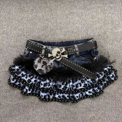 Leopard Print Denim Skirt