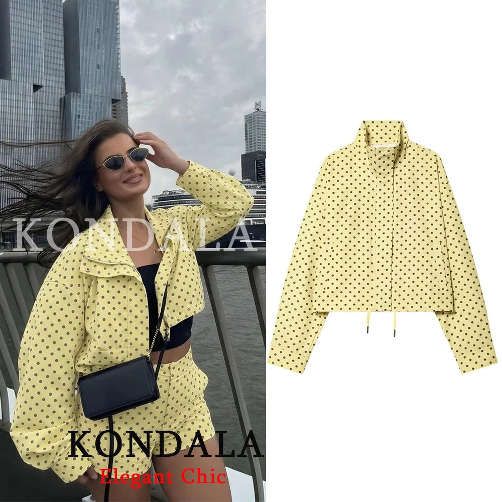 Polka Dot Jacket Stand-up Collar Bubble Yarn Loose Jacket