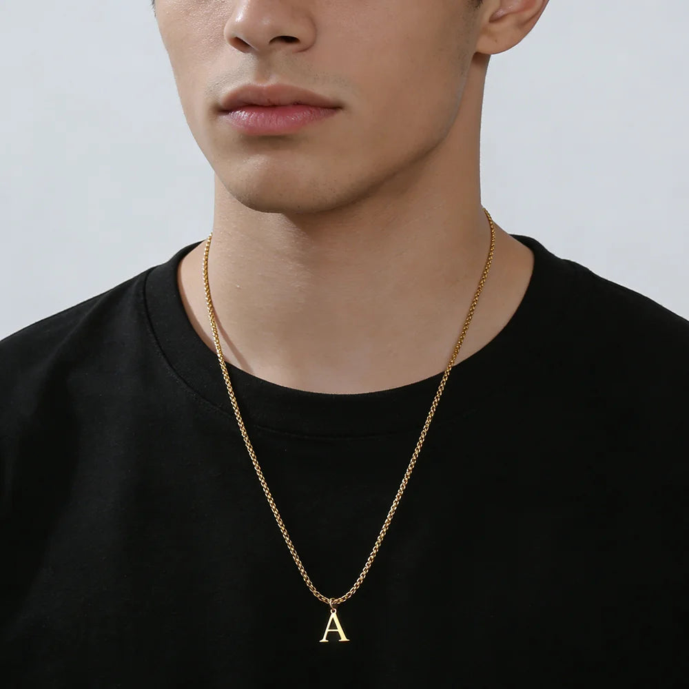 Initial Letter A-Z Necklace for Men Stainless Steel Alphabet Pendant Man Chains Punk Jewelry Birthday Gift 2026 Waterproof