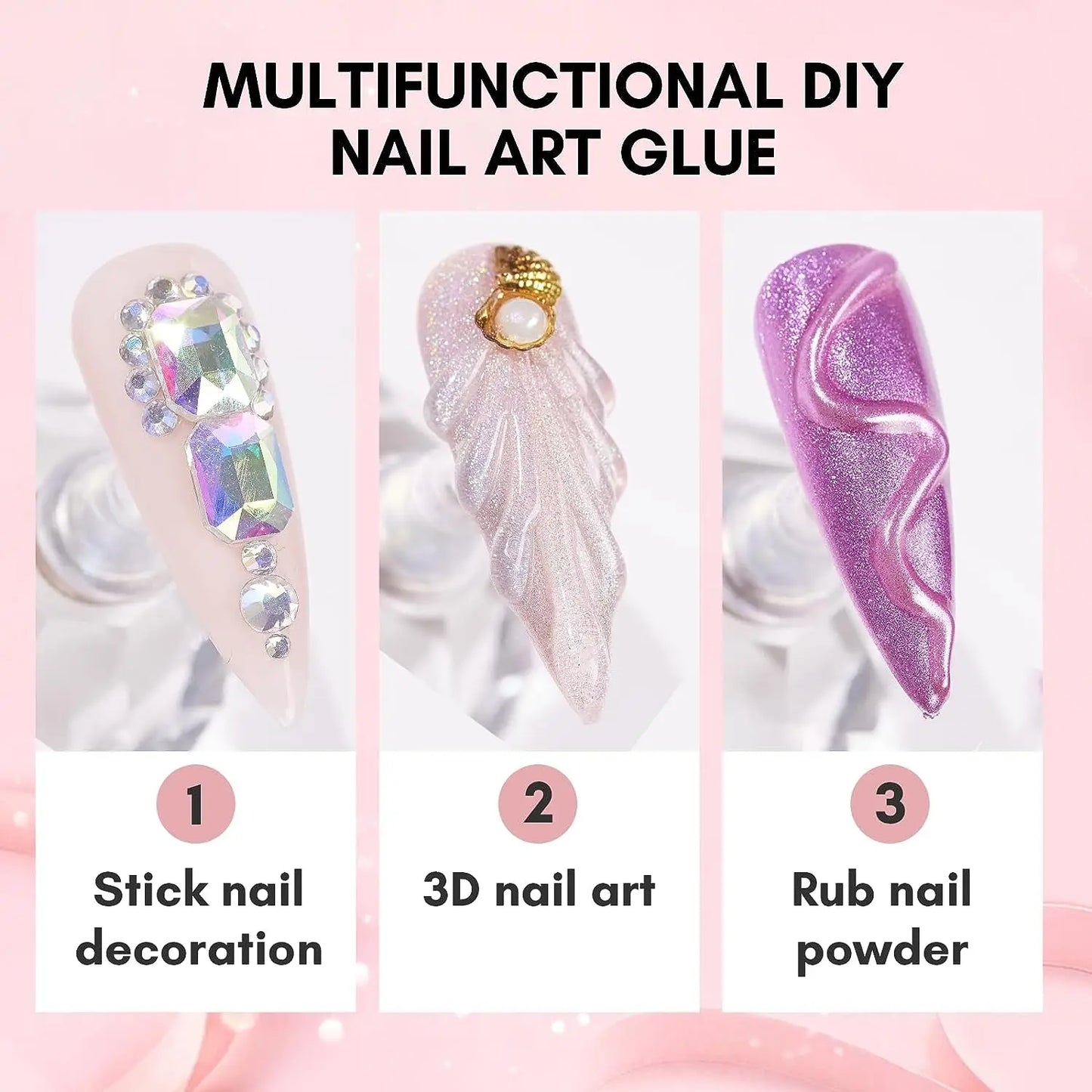 Makartt Nail Rhinestone Glue Gel Kit,  Clear Nail Gem Glue Gel Super Strong Adhesive Nail Art Glue for Nail Decorations 3D Stone