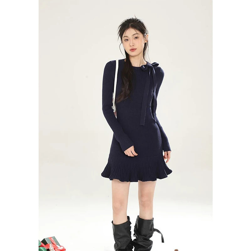 Vintage Bow Knitted Mini Dress
