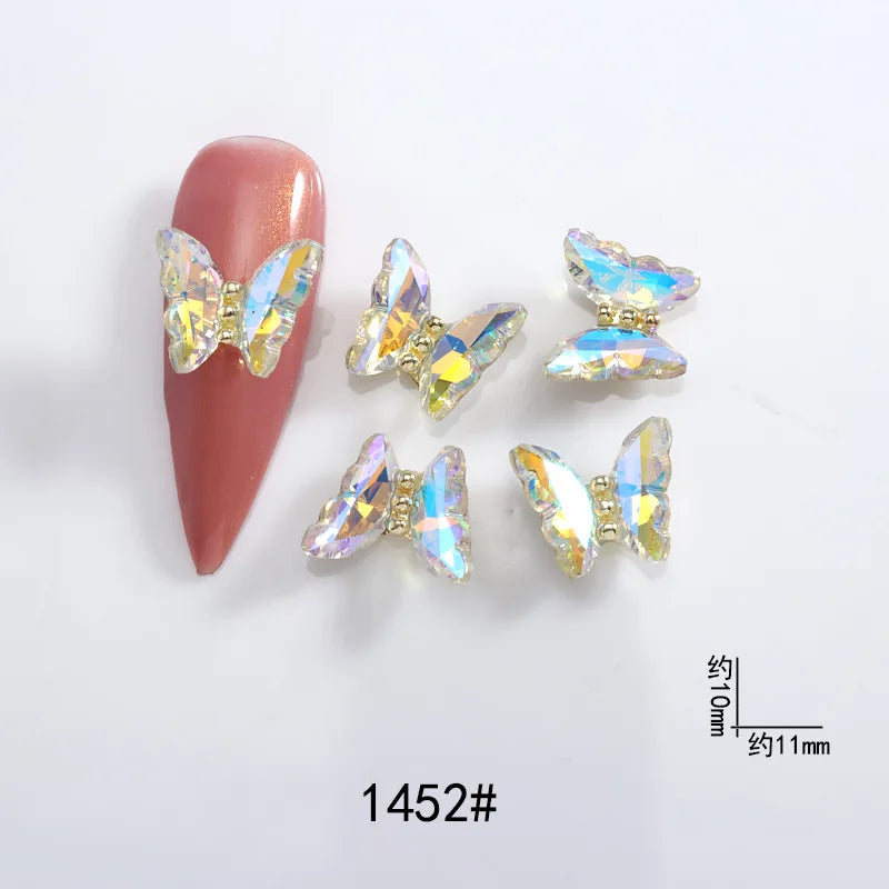 10Pcs Butterfly Nail Art Designer Charms 3D-Luxury Crystal Butterfly Nail Art Decor 12X10mm Alloy Butterfly Manicure Rhinestone*