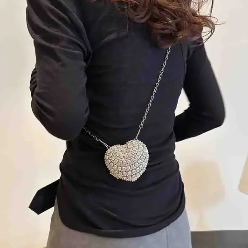 Luxury Mini Diamond Inlay Heart Shape Crystal Clutch