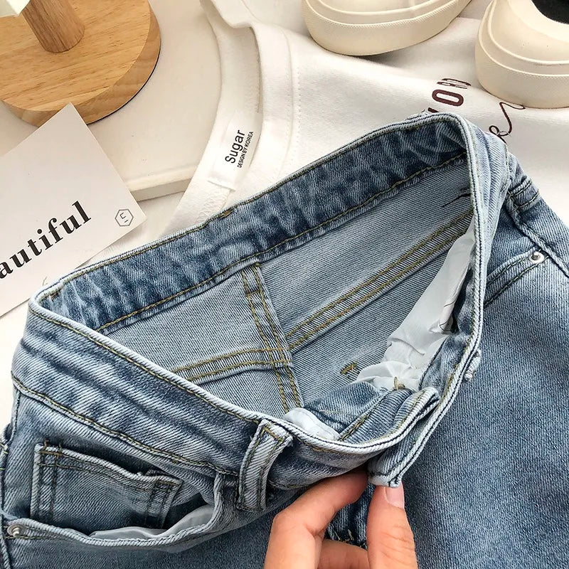 High-Waist Split Hem Slim-Fit Jeans