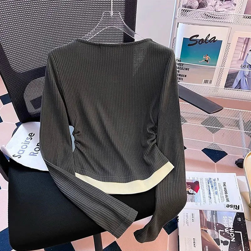 Fake Two Pieces Long Sleeve Slim Fit T-Shirt