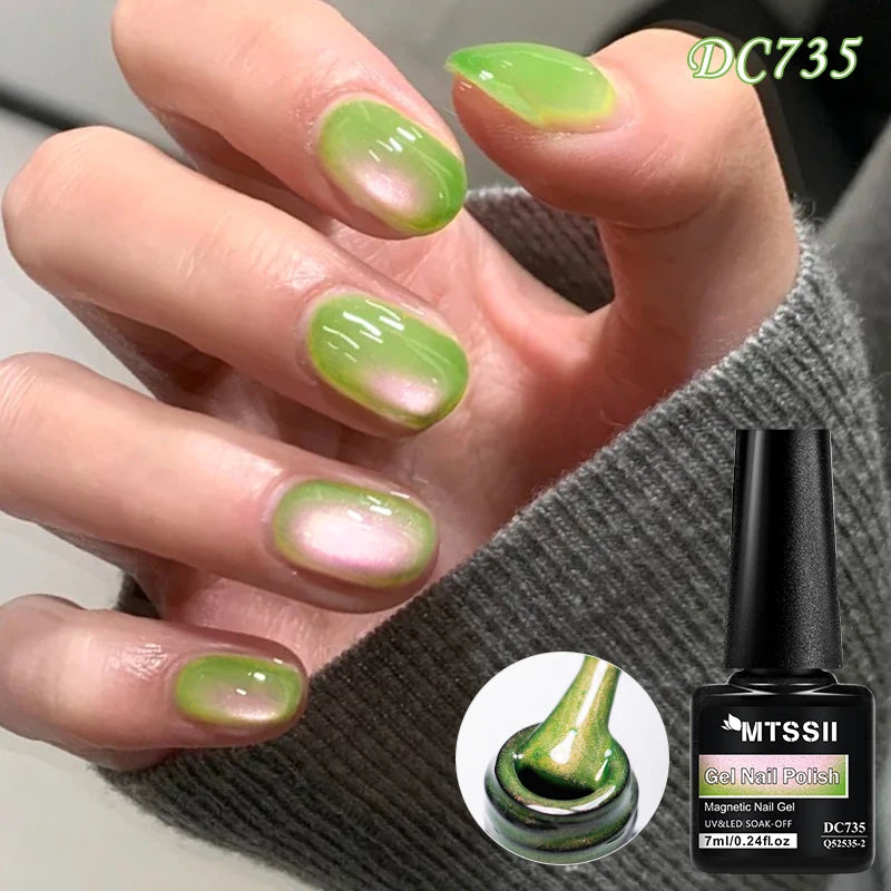 MTSSII 7ml Guava Cat Magnetic Nail Gel Polish Soft Emerald Green Nail Art Varnishes Long Lasting UV/LED Manicure for Nails DIY