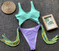 Patchwork Fringe Cut Out Rings Monokini