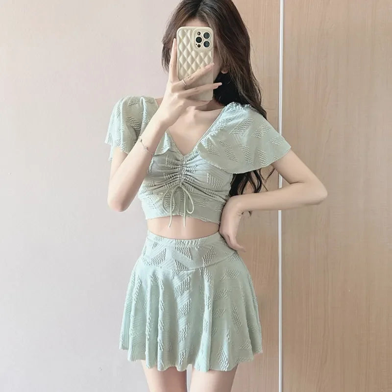Gathered Swimwear INS Separate Skirt Bikini Set