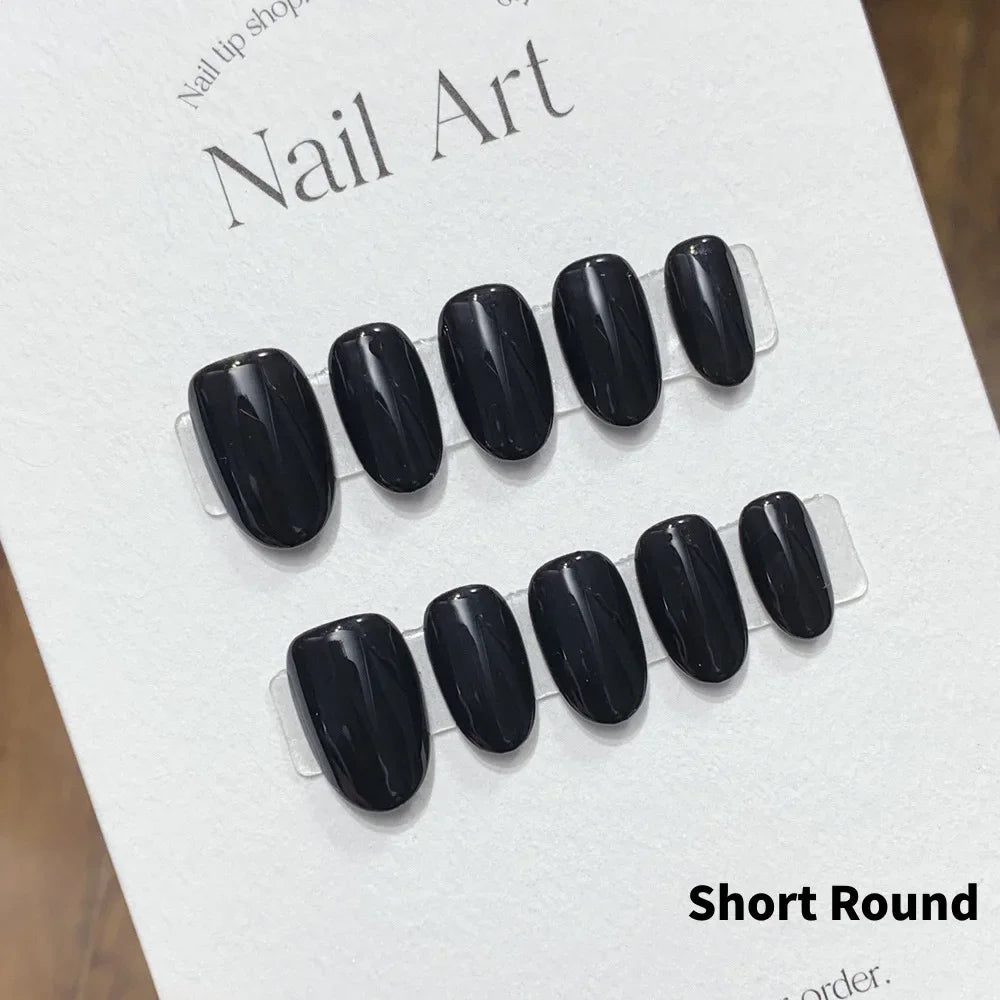 Short Black Simple Handmade Press on Nails