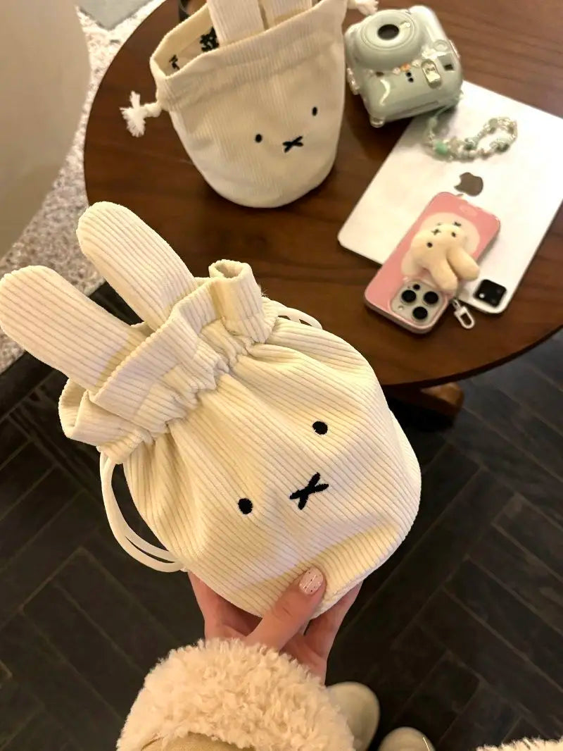 Miffy Kawaii Corduroy Bundle Pocket Cute Portable Large Capacity Storage Bag Makeup Bag Drawstring Handbag Cute Gift Toy